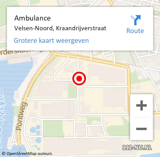 Locatie op kaart van de 112 melding: Ambulance Velsen-Noord, Kraandrijverstraat op 26 november 2024 13:13