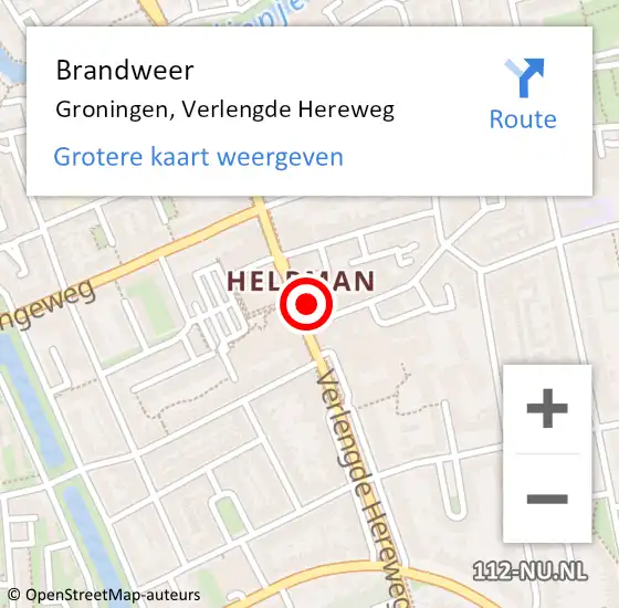 Locatie op kaart van de 112 melding: Brandweer Groningen, Verlengde Hereweg op 26 november 2024 13:25