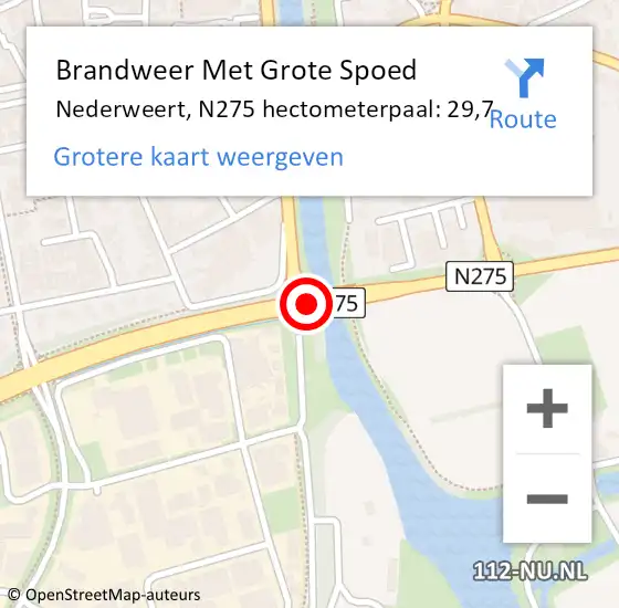 Locatie op kaart van de 112 melding: Brandweer Met Grote Spoed Naar Nederweert, N275 hectometerpaal: 29,7 op 26 november 2024 14:02