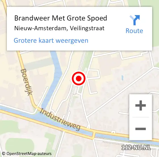 Locatie op kaart van de 112 melding: Brandweer Met Grote Spoed Naar Nieuw-Amsterdam, Veilingstraat op 26 november 2024 14:12