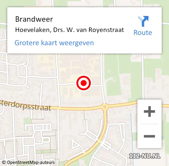 Locatie op kaart van de 112 melding: Brandweer Hoevelaken, Drs. W. van Royenstraat op 26 november 2024 14:13