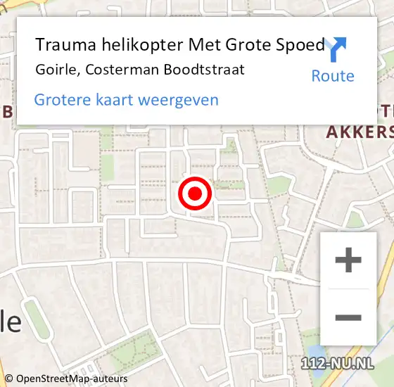 Locatie op kaart van de 112 melding: Trauma helikopter Met Grote Spoed Naar Goirle, Costerman Boodtstraat op 26 november 2024 14:42