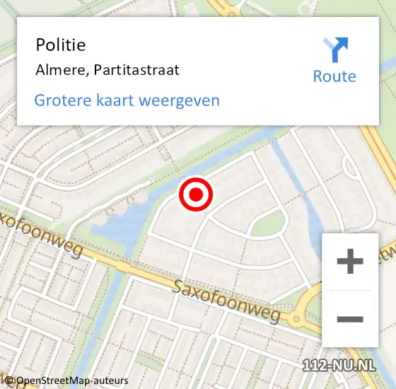 Locatie op kaart van de 112 melding: Politie Almere, Partitastraat op 26 november 2024 14:52