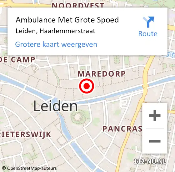 Locatie op kaart van de 112 melding: Ambulance Met Grote Spoed Naar Leiden, Haarlemmerstraat op 26 november 2024 15:02