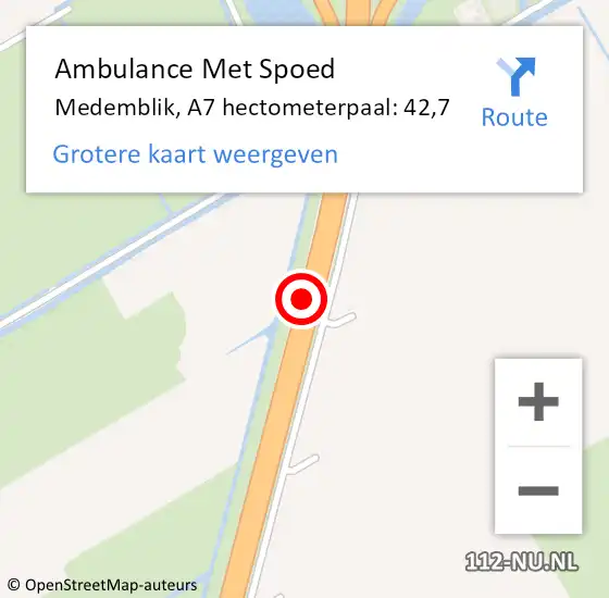 Locatie op kaart van de 112 melding: Ambulance Met Spoed Naar Medemblik, A7 hectometerpaal: 42,7 op 26 november 2024 15:05