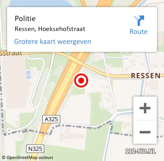 Locatie op kaart van de 112 melding: Politie Ressen, Hoeksehofstraat op 26 november 2024 15:09