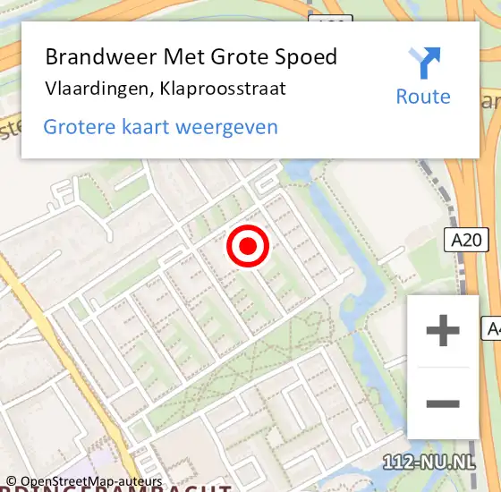 Locatie op kaart van de 112 melding: Brandweer Met Grote Spoed Naar Vlaardingen, Klaproosstraat op 26 november 2024 15:11