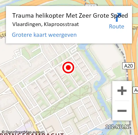 Locatie op kaart van de 112 melding: Trauma helikopter Met Zeer Grote Spoed Naar Vlaardingen, Klaproosstraat op 26 november 2024 15:12