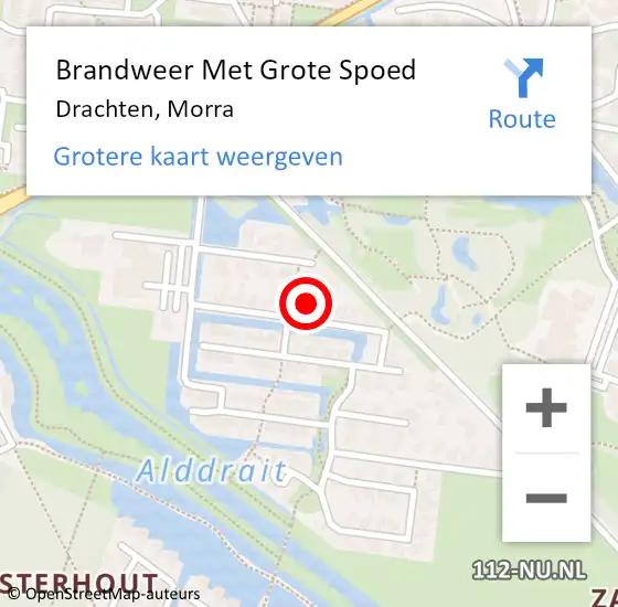 Locatie op kaart van de 112 melding: Brandweer Met Grote Spoed Naar Drachten, Morra op 26 november 2024 15:15