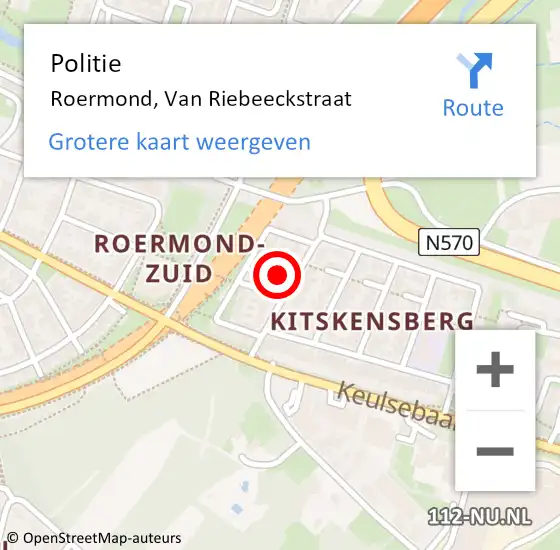 Locatie op kaart van de 112 melding: Politie Roermond, Van Riebeeckstraat op 26 november 2024 15:16