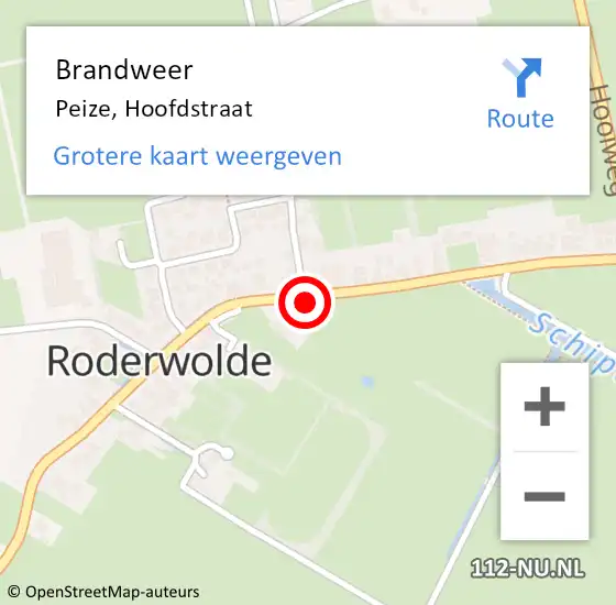 Locatie op kaart van de 112 melding: Brandweer Peize, Hoofdstraat op 26 november 2024 15:18