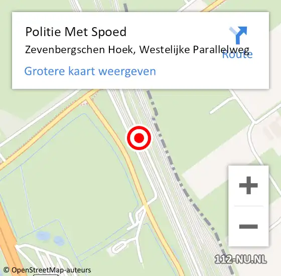 Locatie op kaart van de 112 melding: Politie Met Spoed Naar Zevenbergschen Hoek, Westelijke Parallelweg op 26 november 2024 15:44