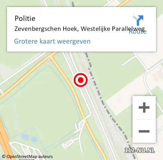 Locatie op kaart van de 112 melding: Politie Zevenbergschen Hoek, Westelijke Parallelweg op 26 november 2024 15:44