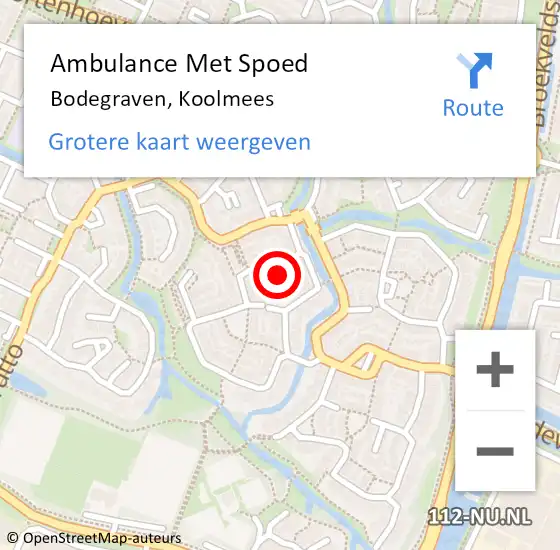 Locatie op kaart van de 112 melding: Ambulance Met Spoed Naar Bodegraven, Koolmees op 26 november 2024 15:55