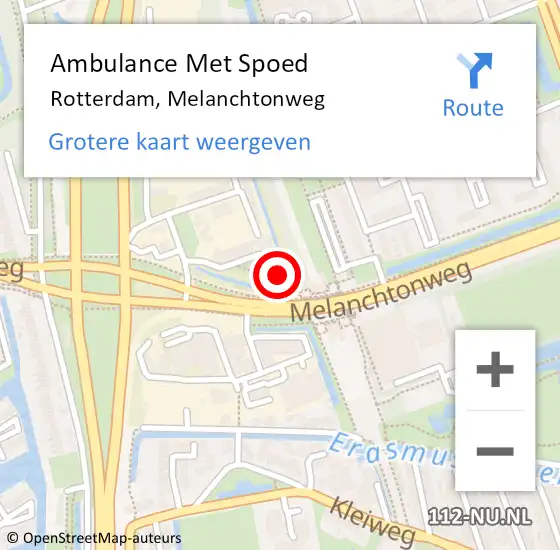 Locatie op kaart van de 112 melding: Ambulance Met Spoed Naar Rotterdam, Melanchtonweg op 26 november 2024 16:11