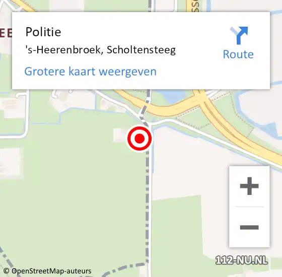 Locatie op kaart van de 112 melding: Politie 's-Heerenbroek, Scholtensteeg op 26 november 2024 16:18