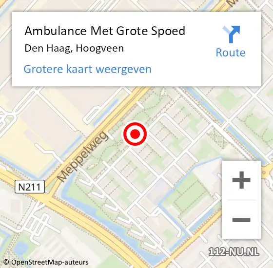 Locatie op kaart van de 112 melding: Ambulance Met Grote Spoed Naar Den Haag, Hoogveen op 26 november 2024 16:21