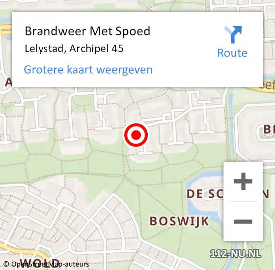 Locatie op kaart van de 112 melding: Brandweer Met Spoed Naar Lelystad, Archipel 45 op 26 november 2024 16:33