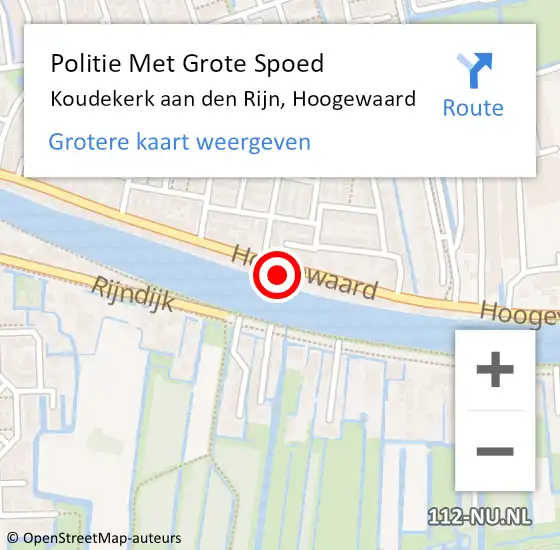 Locatie op kaart van de 112 melding: Politie Met Grote Spoed Naar Koudekerk aan den Rijn, Hoogewaard op 26 november 2024 16:34