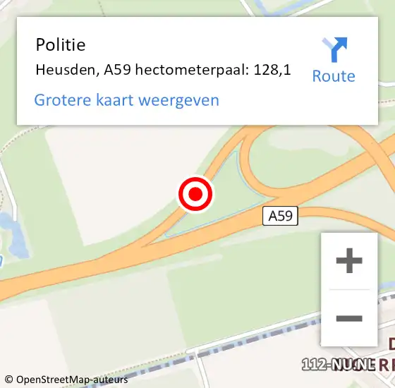 Locatie op kaart van de 112 melding: Politie Heusden, A59 hectometerpaal: 128,1 op 26 november 2024 16:45