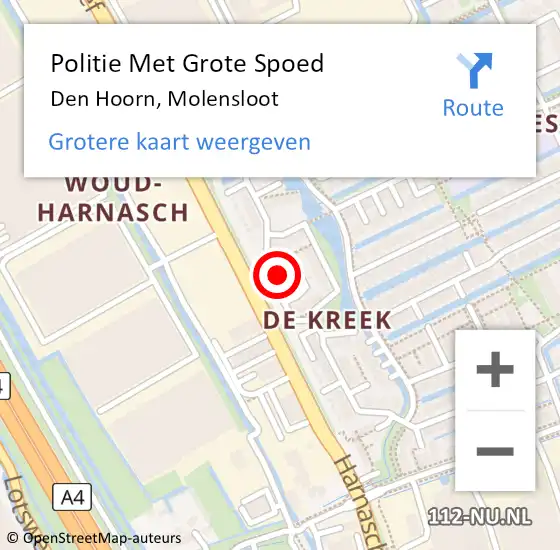 Locatie op kaart van de 112 melding: Politie Met Grote Spoed Naar Den Hoorn, Molensloot op 26 november 2024 16:50