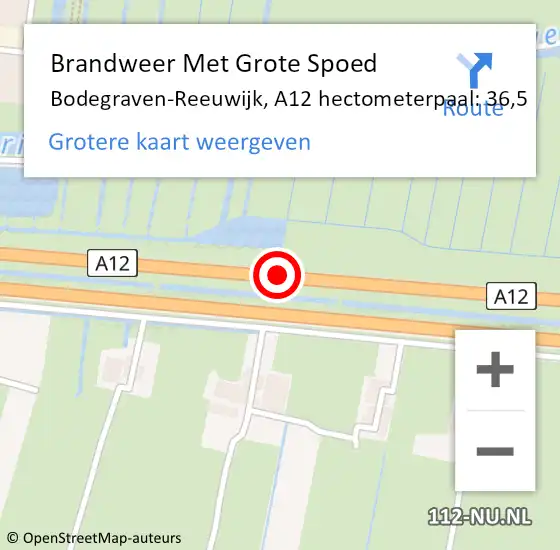 Locatie op kaart van de 112 melding: Brandweer Met Grote Spoed Naar Bodegraven-Reeuwijk, A12 hectometerpaal: 36,5 op 26 november 2024 17:02