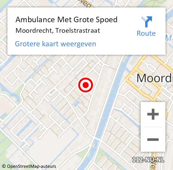 Locatie op kaart van de 112 melding: Ambulance Met Grote Spoed Naar Moordrecht, Troelstrastraat op 26 november 2024 17:04