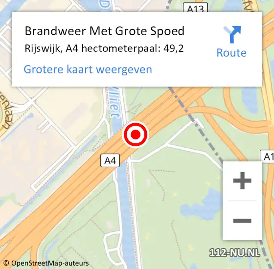 Locatie op kaart van de 112 melding: Brandweer Met Grote Spoed Naar Rijswijk, A4 hectometerpaal: 49,2 op 26 november 2024 17:22