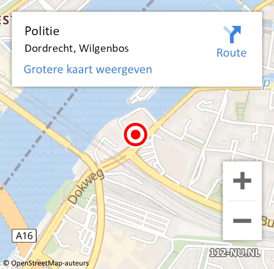 Locatie op kaart van de 112 melding: Politie Dordrecht, Wilgenbos op 26 november 2024 17:24