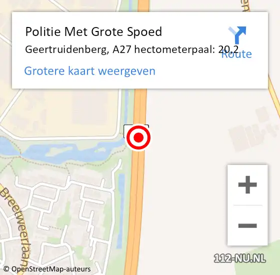 Locatie op kaart van de 112 melding: Politie Met Grote Spoed Naar Geertruidenberg, A27 hectometerpaal: 20,2 op 26 november 2024 17:30