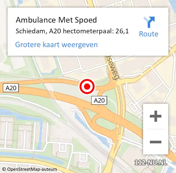 Locatie op kaart van de 112 melding: Ambulance Met Spoed Naar Schiedam, A20 hectometerpaal: 26,1 op 26 november 2024 17:53