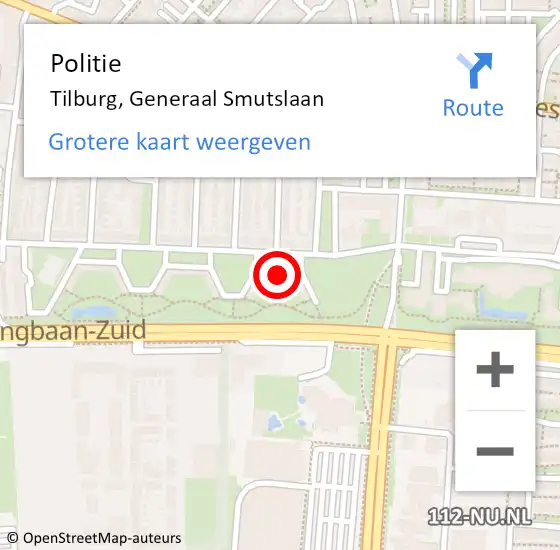 Locatie op kaart van de 112 melding: Politie Tilburg, Generaal Smutslaan op 26 november 2024 18:12