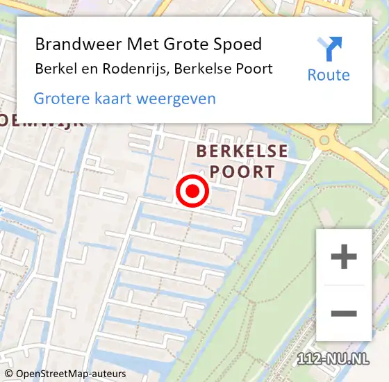 Locatie op kaart van de 112 melding: Brandweer Met Grote Spoed Naar Berkel en Rodenrijs, Berkelse Poort op 26 november 2024 18:12