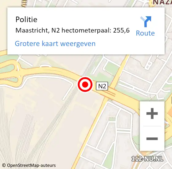 Locatie op kaart van de 112 melding: Politie Maastricht, N2 hectometerpaal: 255,6 op 26 november 2024 18:14