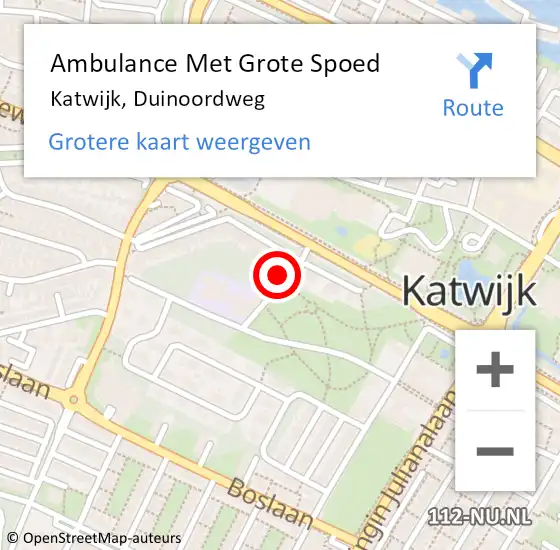 Locatie op kaart van de 112 melding: Ambulance Met Grote Spoed Naar Katwijk, Duinoordweg op 26 november 2024 18:29