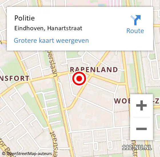 Locatie op kaart van de 112 melding: Politie Eindhoven, Hanartstraat op 26 november 2024 18:29