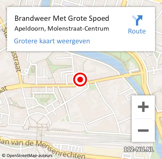 Locatie op kaart van de 112 melding: Brandweer Met Grote Spoed Naar Apeldoorn, Molenstraat-Centrum op 26 november 2024 18:56