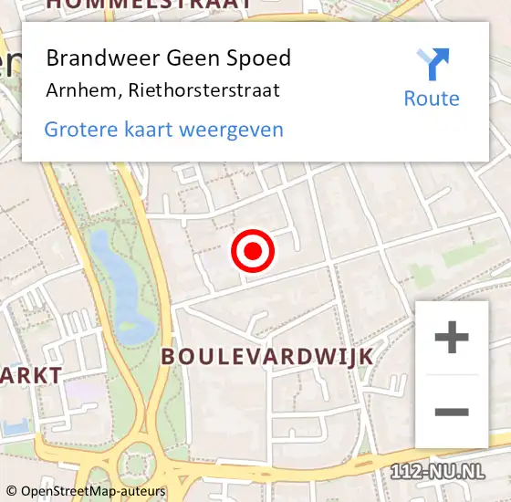 Locatie op kaart van de 112 melding: Brandweer Geen Spoed Naar Arnhem, Riethorsterstraat op 26 november 2024 18:56