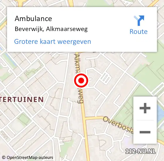 Locatie op kaart van de 112 melding: Ambulance Beverwijk, Alkmaarseweg op 26 november 2024 19:02