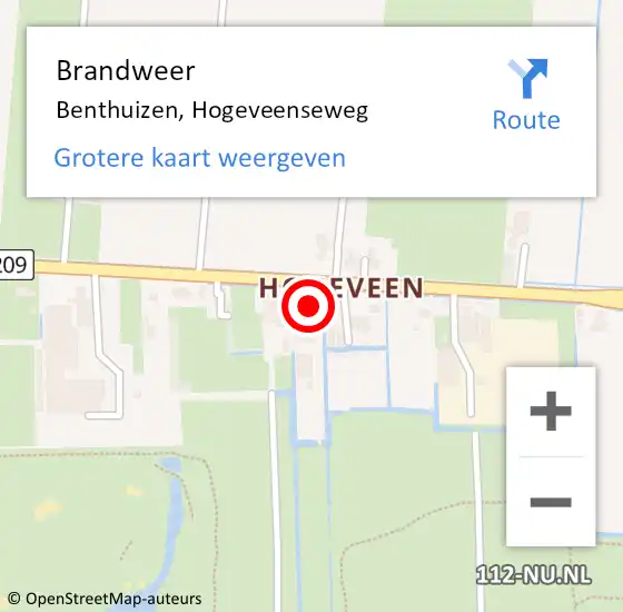 Locatie op kaart van de 112 melding: Brandweer Benthuizen, Hogeveenseweg op 26 november 2024 19:36