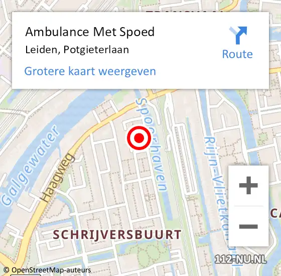 Locatie op kaart van de 112 melding: Ambulance Met Spoed Naar Leiden, Potgieterlaan op 26 november 2024 19:46