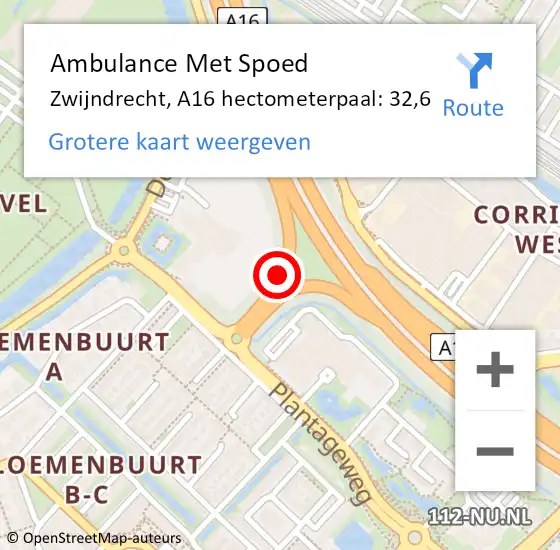 Locatie op kaart van de 112 melding: Ambulance Met Spoed Naar Zwijndrecht, A16 hectometerpaal: 32,6 op 26 november 2024 19:48