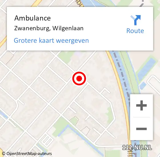 Locatie op kaart van de 112 melding: Ambulance Zwanenburg, Wilgenlaan op 26 november 2024 20:12