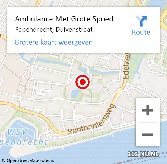 Locatie op kaart van de 112 melding: Ambulance Met Grote Spoed Naar Papendrecht, Duivenstraat op 26 november 2024 20:39