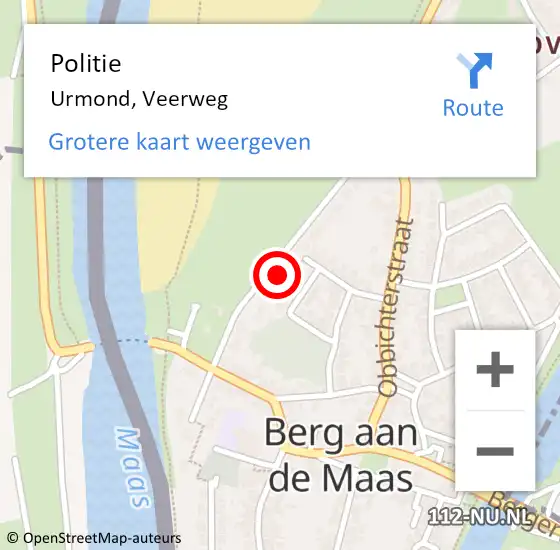 Locatie op kaart van de 112 melding: Politie Urmond, Veerweg op 26 november 2024 20:41