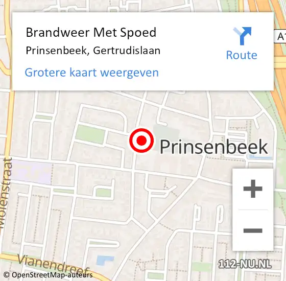 Locatie op kaart van de 112 melding: Brandweer Met Spoed Naar Prinsenbeek, Gertrudislaan op 26 november 2024 20:52