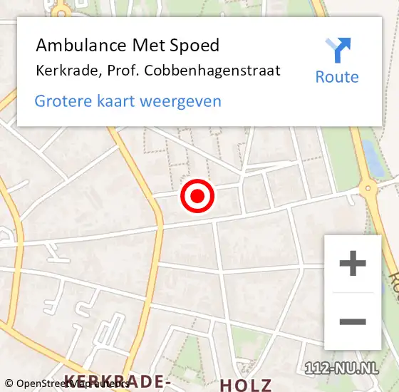 Locatie op kaart van de 112 melding: Ambulance Met Spoed Naar Kerkrade, Prof. Cobbenhagenstraat op 28 oktober 2014 11:07