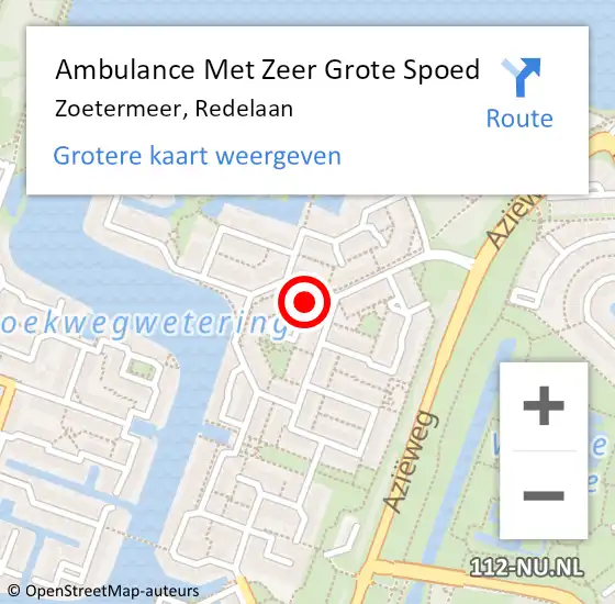 Locatie op kaart van de 112 melding: Ambulance Met Zeer Grote Spoed Naar Zoetermeer, Redelaan op 26 november 2024 21:22