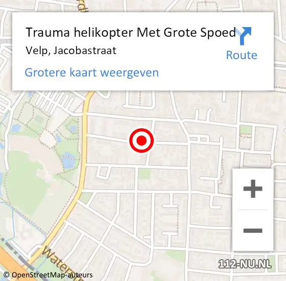 Locatie op kaart van de 112 melding: Trauma helikopter Met Grote Spoed Naar Velp, Jacobastraat op 26 november 2024 21:26