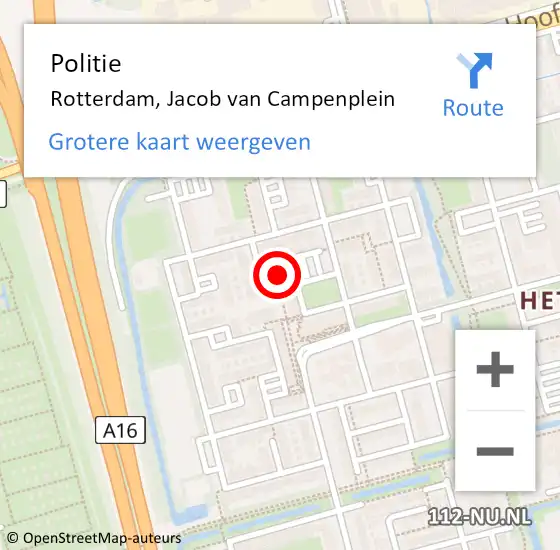 Locatie op kaart van de 112 melding: Politie Rotterdam, Jacob van Campenplein op 26 november 2024 21:34